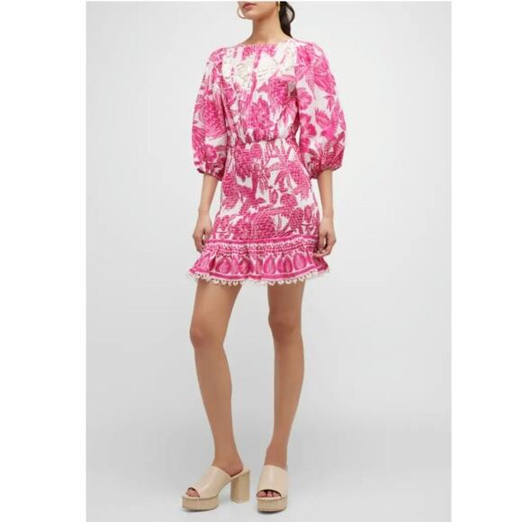 Farm Rio Tropical Woodcut Mini Pink Dress Size: L - Picture 1 of 8